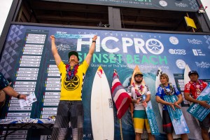 Ian Walsh and fellow surfers on the podium at the 2015 HIC Pro. Photo courtesy of World Surf League (WSL).