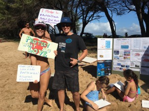 Malia Cahill and Liz Foote at the Paddle Out for Climate Change Awareness event. Courtesy photo.
