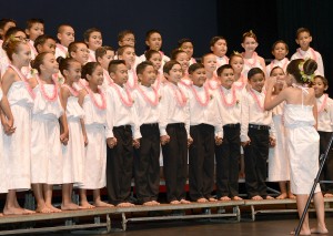 Pōmaikaiʻi Elementary School, grades 4-5 perform with sign language.