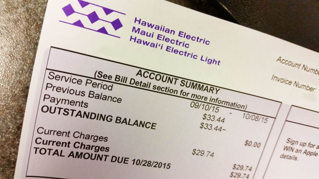 Maui Electric customer bill. Courtesy photo.