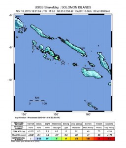 Solomon Islands earthquake map, 11/18/15. Image credit: USGS.