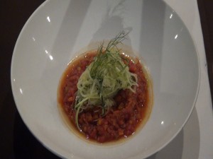 A vegan option of spaghetti squash, zucchini and lentil bolognese at The Preserve Kitchen + Bar in Travaasa Hana. Photo by Kiaora Bohlool.