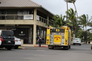 Maui firefighters responded to several calls of individuals stuck in elevators following the power outage. Crews responded to the main elevator at the mall and the elevator at a doctor's office located at the west end of the Kaʻahumanu Center. Photo 12/18/15, by Wendy Osher.