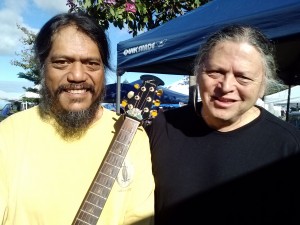 Upcountry sound is the speciality of Keōkea recording artist Richard Dancil (left) and Ha`iku musician Wes Furumoto, who will serenade shoppers at a Holiday Crafts at Keokea Marketplace event from 8 a.m. to 2 p.m. Dec. 13. Photo credit: Kekoa Enomoto.