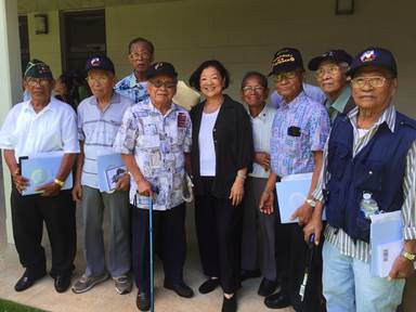 Senator Hirono with Filipino World War II veterans. File courtesy photo.