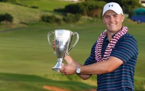 PGA golfer Jordan Spieth poses with the trophy after winning the Hyundai Tournament of Champions golf tournament at The Plantation Course. on Sunday. Phoyo by Brian Spurlock of USA TODAY Sports.