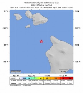 Earthquake, Monday, Jan. 4, 2016.  Image credit: USGS