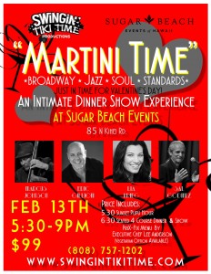 Martini Time dinner show happens Saturday, Feb. 13 on Sugar Beach. Image courtesy of Sugar Beach Events. 