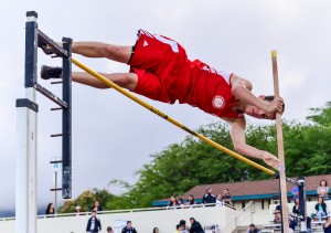 Lahainaluna's Anis Bel clears 12 feet in the boys pole vault Friday. Photo by Rodney S. Yap.
