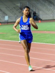 Maui High sprinter Alyssa Mae Antolin wins the 200 in 25.97 seconds Friday. Photo by Rodney S. Yap.