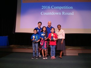 Countdown Round (head to head game show style competition): Maya Ito (Pukalani Elementary School); Emily Tom (Pōmaikaʻi Elementary School); Derek Takeno (Pōmaikaʻi Elementary School). Courtesy photo.
