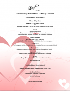 Longhi's Valentine's prix-fixe menu options. Courtesy image.
