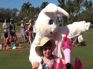 Easter bunny poses for pictures at at Mākena Beach & Golf Resort's huge Easter egg hunt. Photo by Kiaora Bohlool.