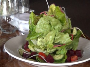 Butter lettuce salad with local beets from Bev Gannon's "secret garden" upcountry. Photo by Kiaora Bohlool.