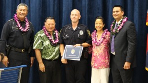 Officer Michael Keawekane-Hale. Maui Police Department, 6th Crisis Intervention Team graduation. Photo by Wendy Osher. (3/11/16)