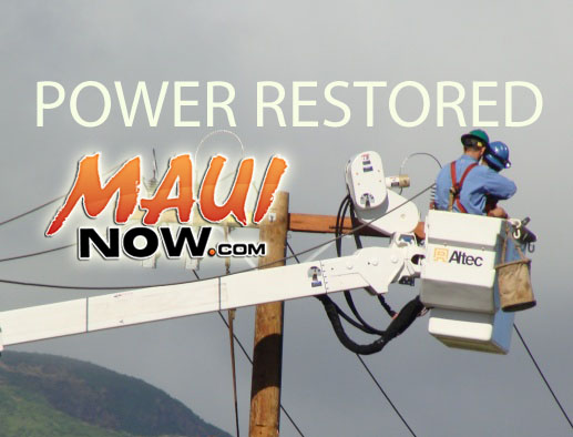 Power restored. File photo/graphics by Wendy Osher / Maui Now.