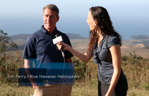 Blue Hawaiian Helicopters pilot Tim Perry speaks to Malika Dudley