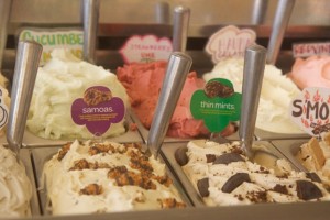 Via Gelato on O‘ahu is offering two Girl Scout cookie-themed flavors: Thin Mint gelato and Samoas gelato. Courtesy photo.