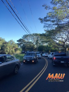 Heavy traffic is reported on alternate routes as well following the closure of Haleakalā Highway earlier this morning. Photo 3.30.16 by Tara Dugan.