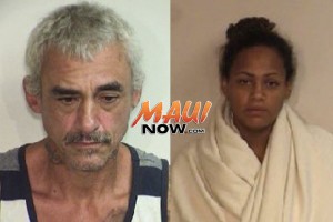 Michael Soto, 50, (left) and Sandra Kahikina, 24, (right), both of Kahului were charged with first degree robbery. Photos courtesy: Maui Police Department. 
