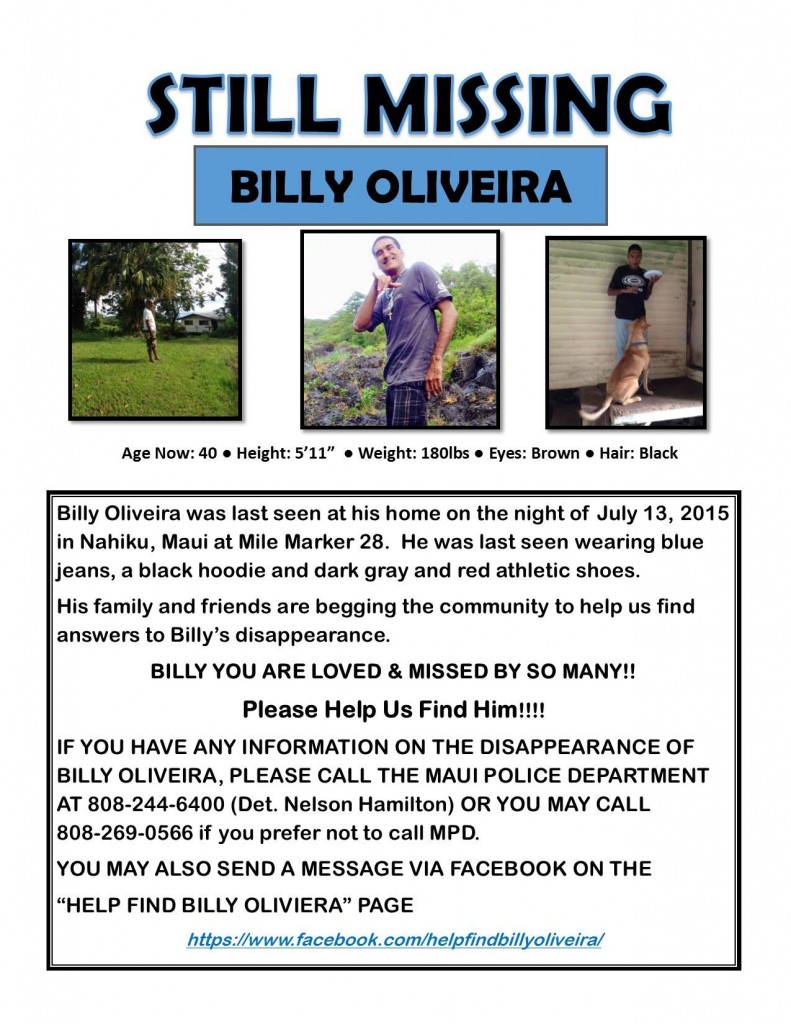 Still Missing Billy Oliveira flyer.