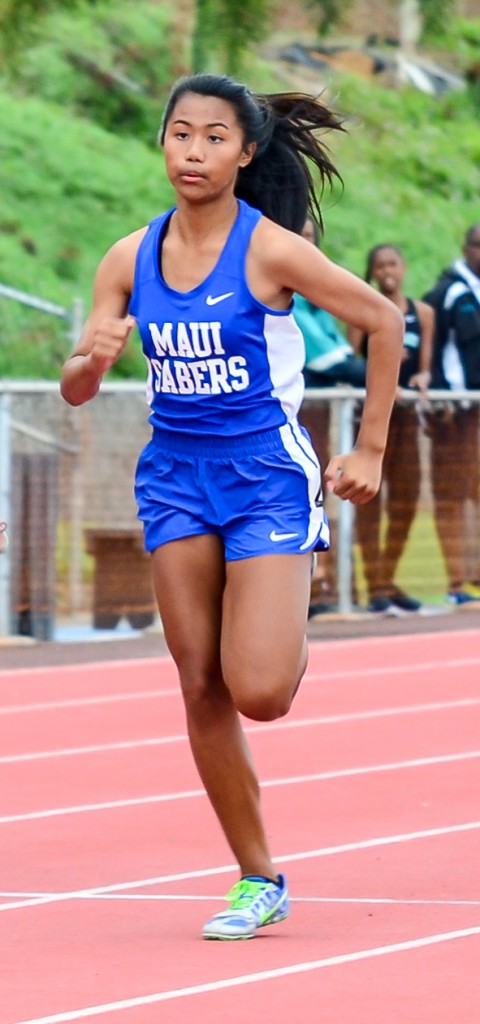 Maui High's Alyssa Mae Antolin was a double winner in the girls 100 and 200 at Friday's MIL junior varsity championships. File photo by Rodney S. Yap.