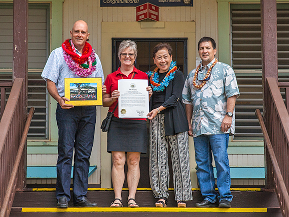 A celebration assembly was held Friday, April 8, at Kaunakakai Elementary to mark the completion of a hybrid solar air conditioning installation project. 33 units were installed in 18 classrooms. Photo credit: Hawaiʻi Department of Education.
