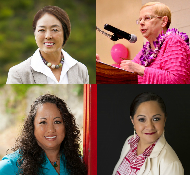 Four candidates are currently vying for the Upcountry County Council seat as member Gladys Baisa (top right) reaches her term limit. Candidates include: Stacey Moniz (bottom left), Eric Molina (no picture available), Yuki Lei Sugimura (top left), and Nāpua Greig Nakasone (bottom right).