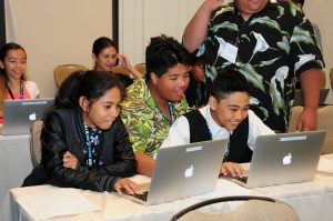Hawaiian Language Immersion students from Moloka‘i Middle and Moloka‘i High Schools were among the 112 schools and organizations statewide who participated in the 2016 Hawai‘i STEM Conference. Courtesy photo.