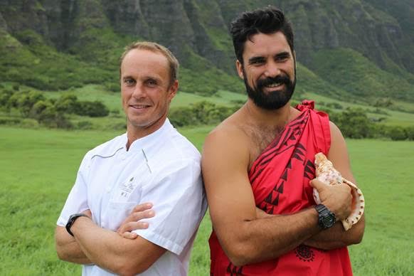(L to R) SEARCH Hawaii’s Chef Mike Lofaro and Kainoa Horcajo of Maui lead us on a search to fish, hunt, forage and gather ingredients all over the Hawaiian islands for their dinner based on the Hawaiian Moon Calendar.
