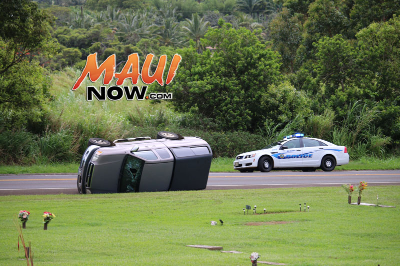 Overturned vehicle fronting the Valley Isle Memorial Park. Photo credit: Nicole Schenfeld