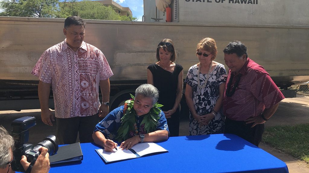 Governor David Ige signs Act 72 into law to fund restoration and preservation projects on Kahoʻolawe.