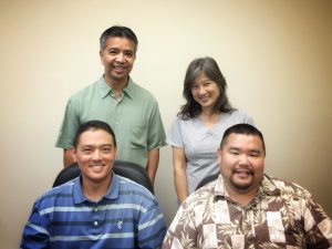 Four Maui County Department of Public Works engineers will be honored for their exemplary work in built environment improvements: (left to right, back) Nolly Yagin, Julie Lum, (front) Kurt Watanabe and Shane Agawa. NPAC photo.