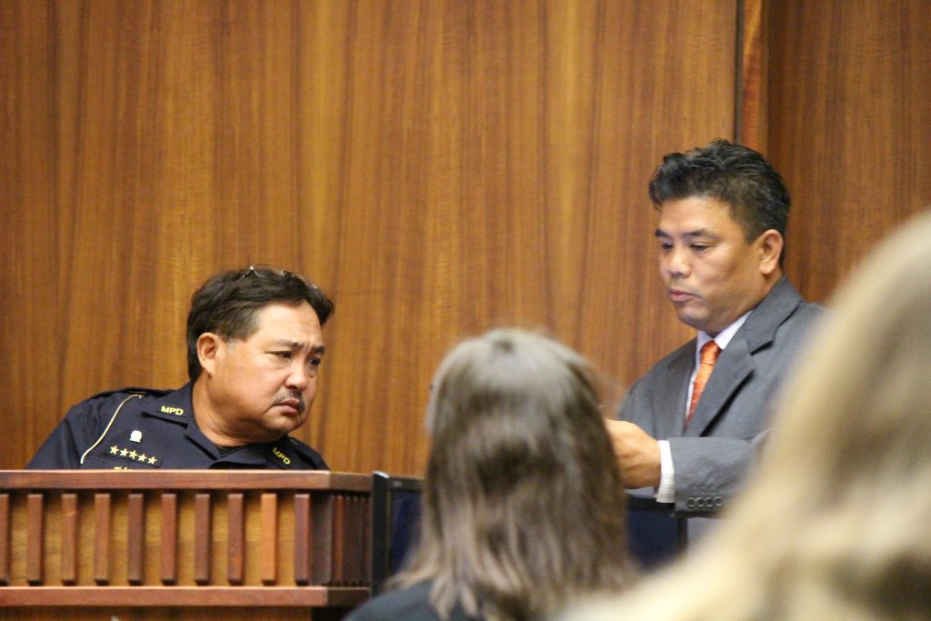 Sgt. Wendell Loo (left) with prosecutor Robert Rivera (right) (6.28.16) Photo by Wendy Osher.