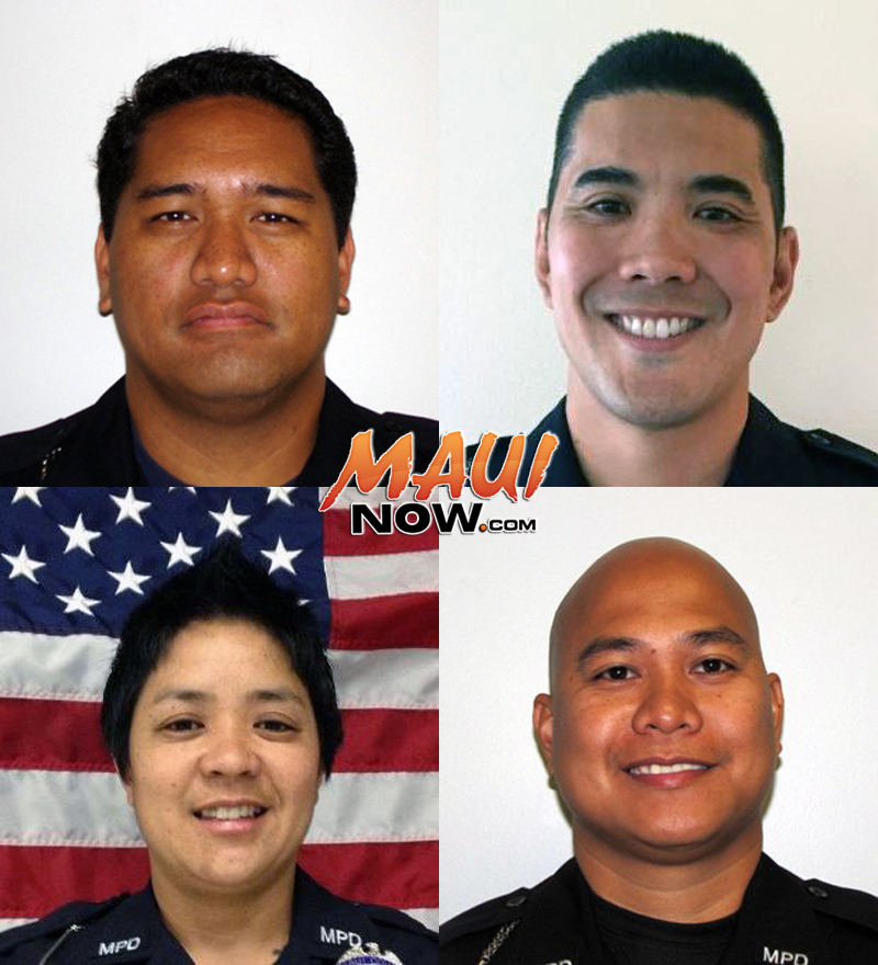 Four Maui Police Department Officers were promoted to the rank of Sergeant including: John K. Sang (top left), Eduardo Bayle Jr. (bottom right), Jan Pontanilla (bottom left) and Grant Nakamura (top right).