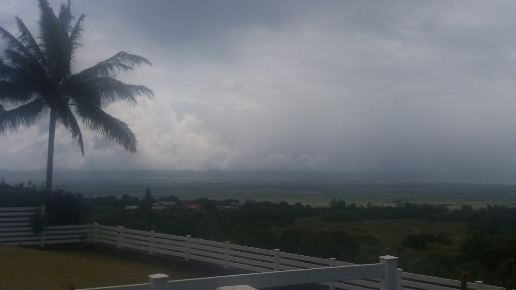 TS Darby Storm impacts in Pukalani, Maui at 1:30 p.m. 7.23.16. Vantage towards Kahului (Central Maui). Photo credit: Renee Smith