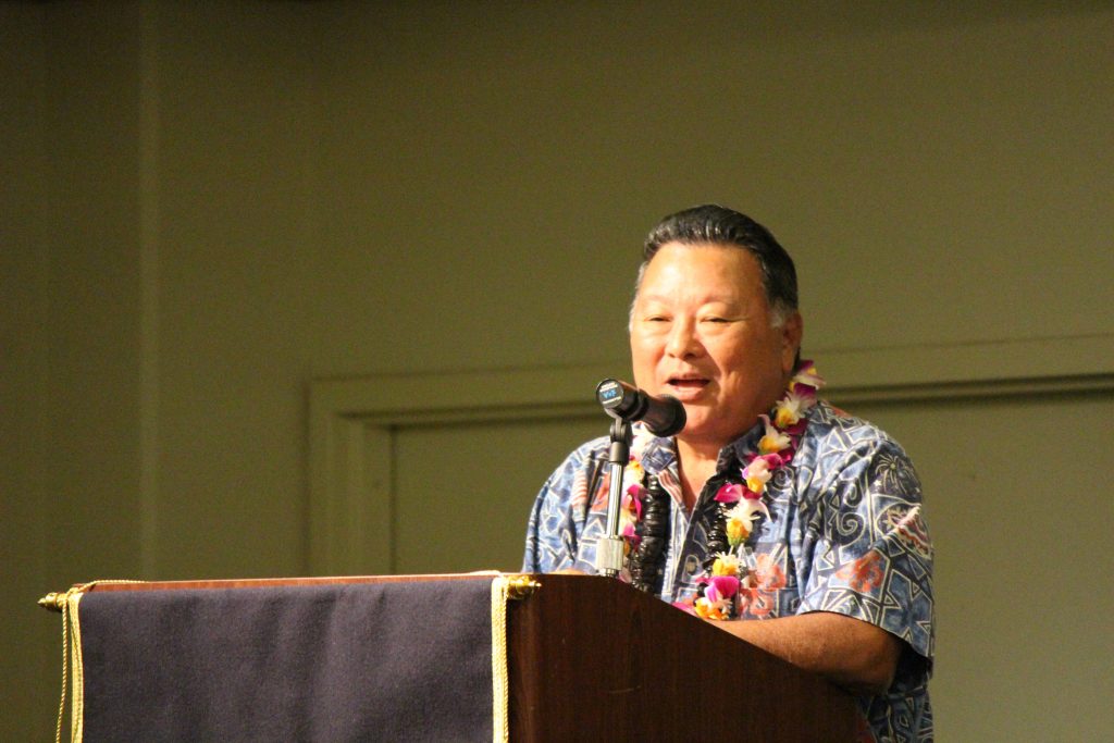 Maui Mayor Alan Arakawa speaking at the Maui Police Department 83rd Recruit Class and Emergency Services Dispatchers Graduation. Photo by Wendy Osher.