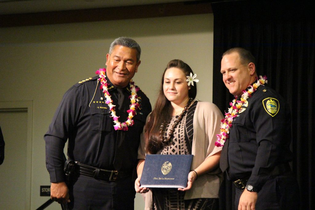 Reane Gonzales-Tavares (emergency services dispatcher graduate) at the Maui Police Department 83rd Recruit Class and Emergency Services Dispatchers Graduation. Photo by Wendy Osher.