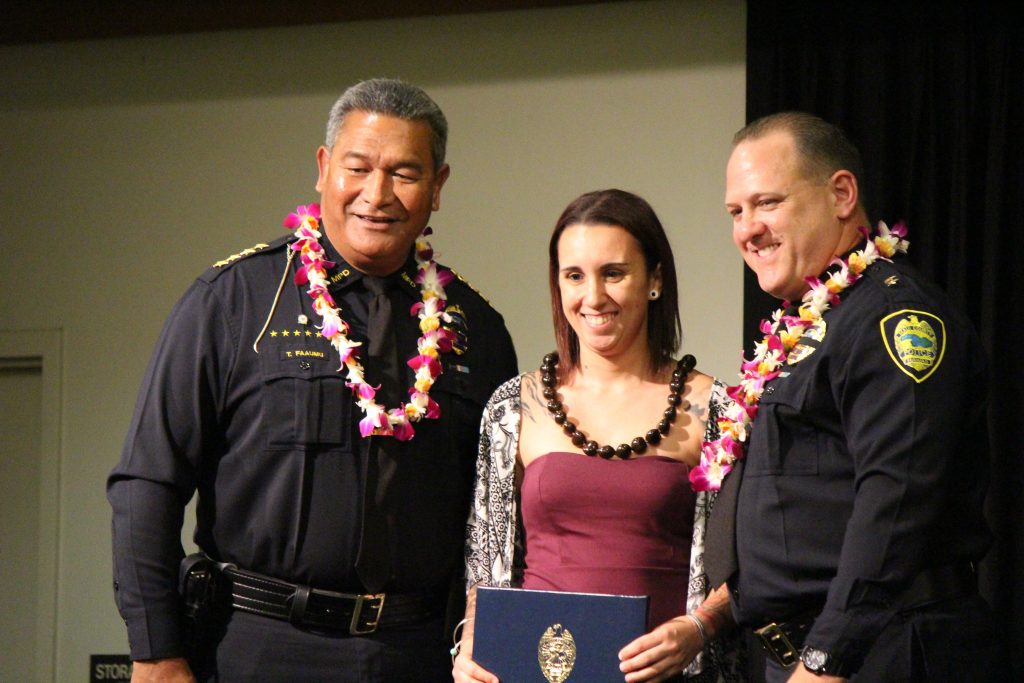 Johnel Lozano (emergency services dispatcher graduate) at the Maui Police Department 83rd Recruit Class and Emergency Services Dispatchers Graduation. Photo by Wendy Osher.