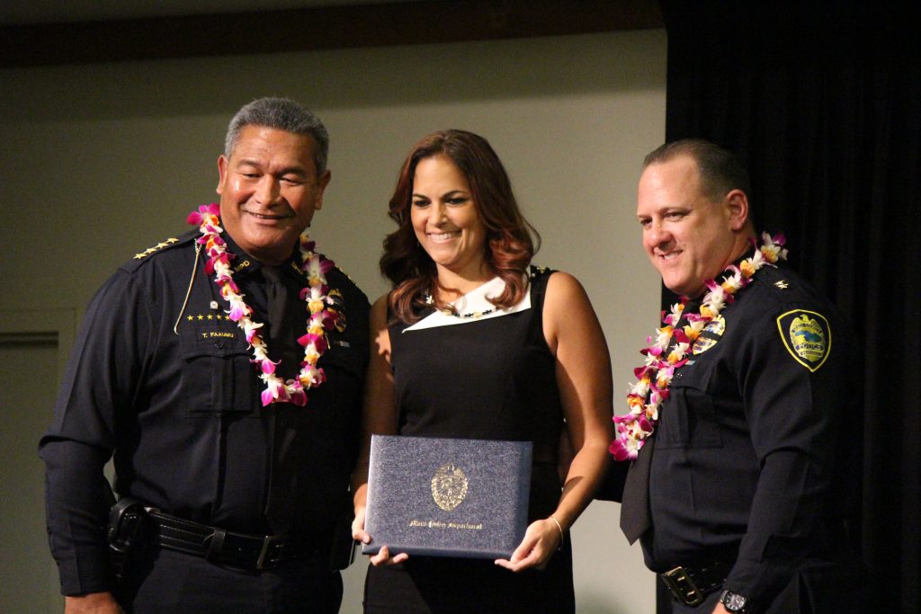 Stacey Keomaka (emergency services dispatcher graduate) at the Maui Police Department 83rd Recruit Class and Emergency Services Dispatchers Graduation. Photo by Wendy Osher.