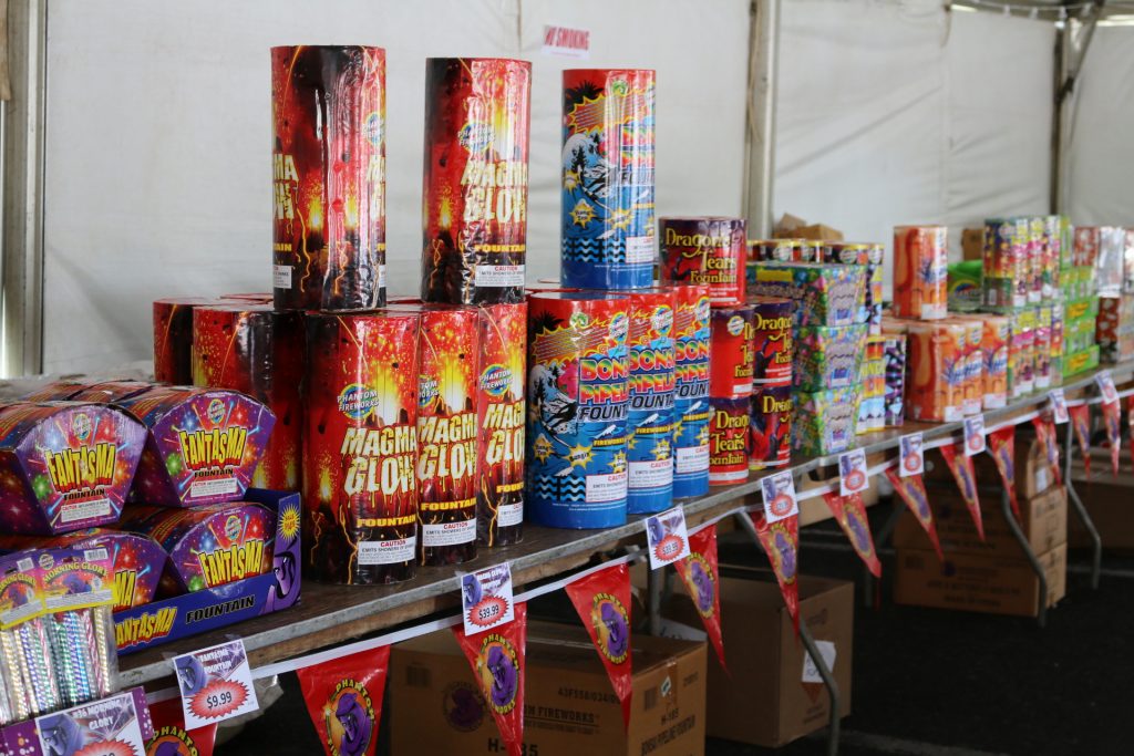 Novelty fireworks can be purchased at the Phantom Firework tent at Queen Kaʻahumanu Center until Monday, July 4. Photo: Nicole Schenfeld