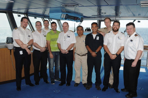 Crew members of the ms Veendam after rescuing a pilot off the coast of Maui back in 2015. Photo Courtesy: Holland America Line