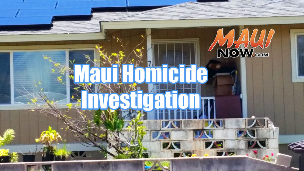 Maui police have since wrapped up their on scene homicide investigation at a Kea Street where police responded to reports of a group of armed males threatening people at the residence. Upon investigation, one adult male was found dead at the scene. Photo by Wendy Osher.