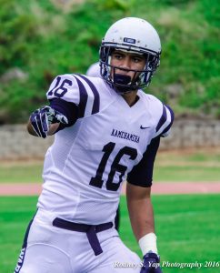 Kamehameha Kapalama's Chris Ah Mook Sang caught a pair of third-quarter touchdowns Saturday to help the Warriors defeat Baldwin on Saturday, 38-14. Photo by Rodney S. Yap.