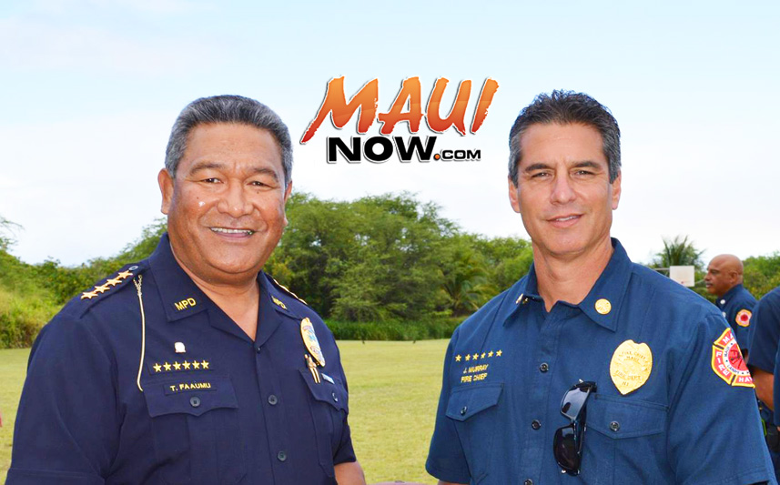 Maui Police Chief Tivoli Faaumu (left) and Maui Fire Chief Jeff Murray (right). File photo courtesy Boys & Girls Clubs of Maui.