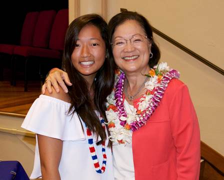  Senator Hirono and 18-year-old Sharon Sui Yan So of Hong Kong, the youngest naturalized citizen at Wednesday’s (8.10.16) ceremony.