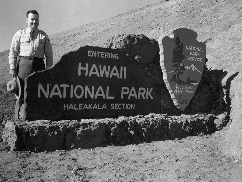 "Hawaii NP, Haleakala Section" entrance sign, 1916. NPS photo credit
