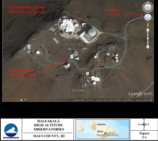 Site of the proposed PLANETS Telescope. Image credit: Haleakalā High Altitude Observatories, KC Environmental Inc./ Draft EA.