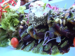 Red & gold beet salad at Seascape Mā‘alaea Restaurant. Photo by Kiaora Bohlool.