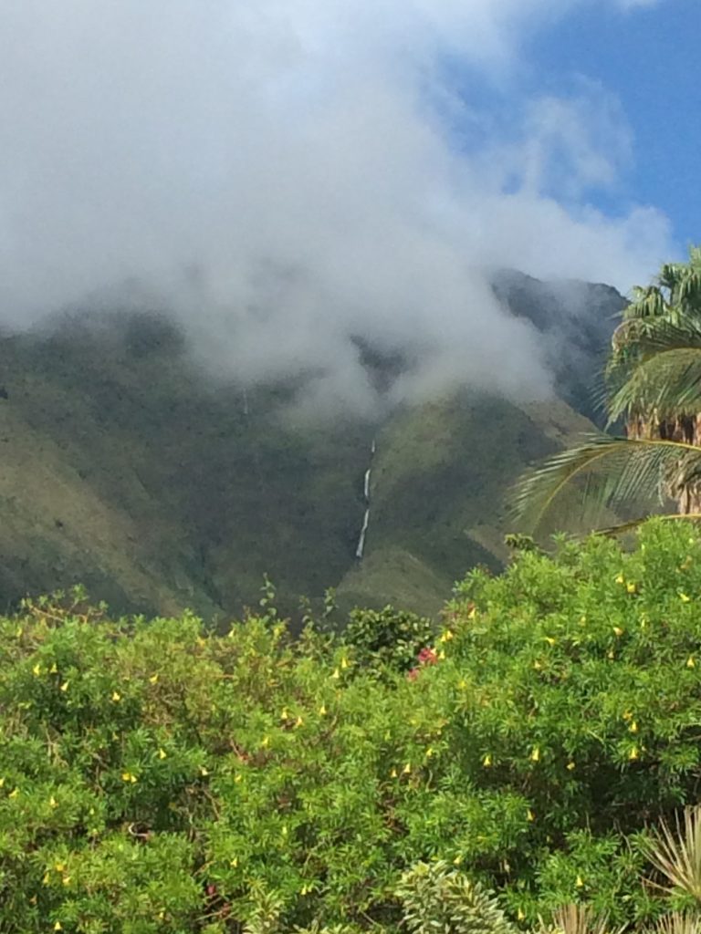 Waterfall looking toward Launiupoko in West Maui. PC: Barb Greenhalgh.